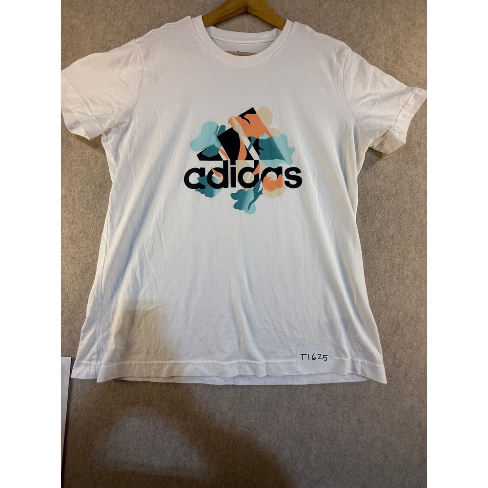 Adidas Womens Graphic T-Shirt White Floral Logo‎ Short Sleeve XL T1625